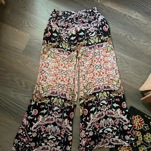 Vintage patchwork sheer wide leg pull on pants with elastic waistband